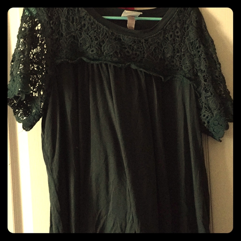 Green emerald lace top